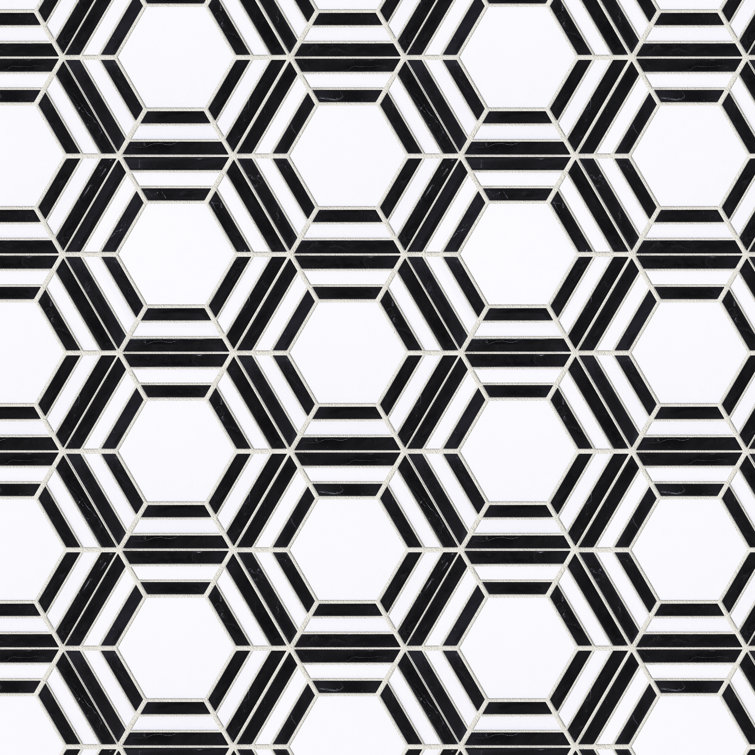 Black and White Hexagon Marble Mosaic Wall Tile
