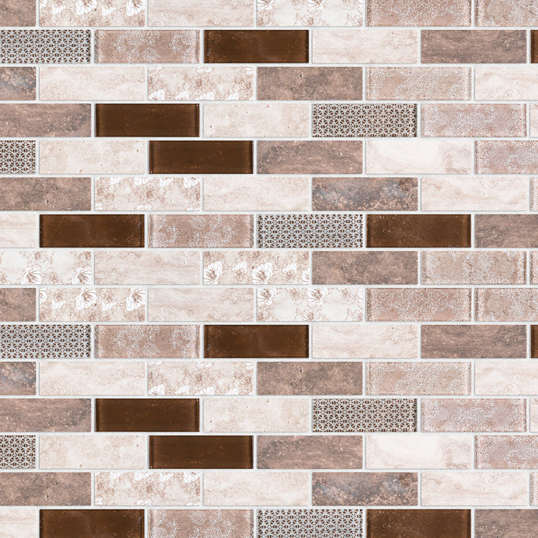 Beige and Brown Recycled Glass Brick Mosaic Wall Tile