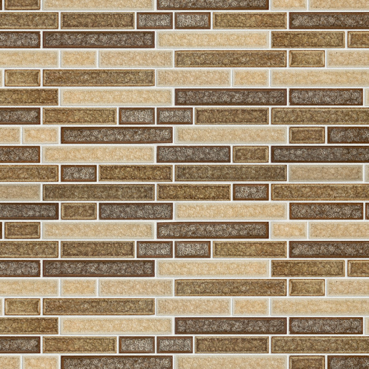 Brown and Beige Glass Linear Mosaic Wall Tile Sheet