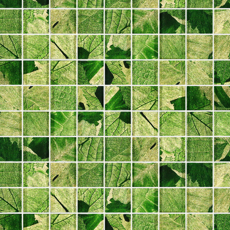 Green Leaf Pattern Glass Mosaic Wall Tile