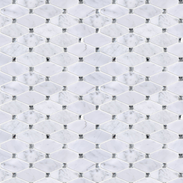 White Carrara Diamond and Dot Marble Mosaic Wall Tile