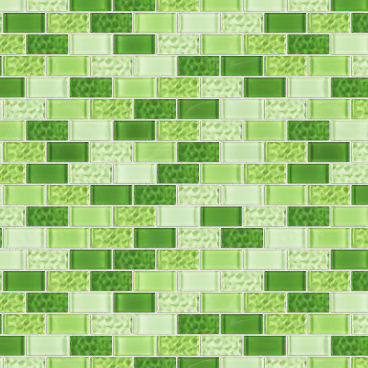Green Glass Brick Mosaic Wall Tile Sheet