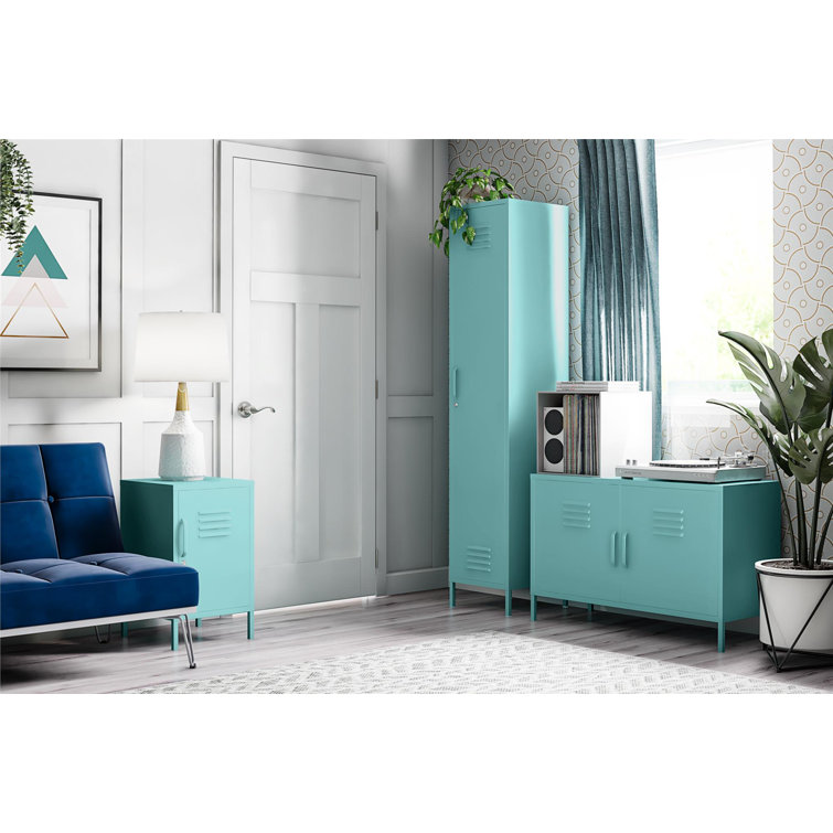 Mint Metal Locker End Table with Storage