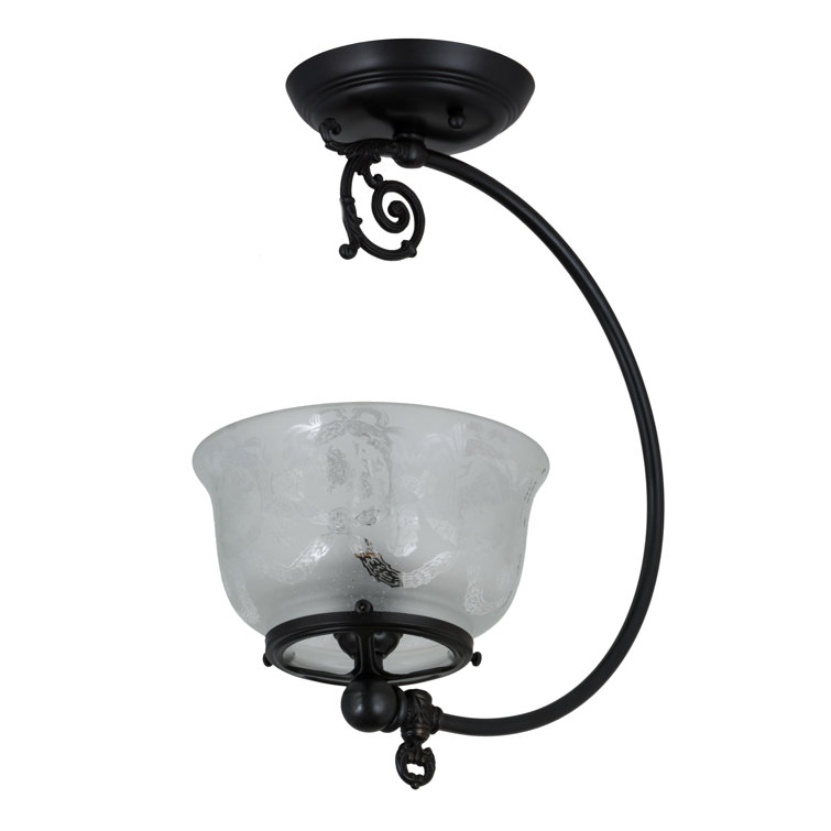 Craftsman Brown Copper and White Glass LED Semi-Flush Mount