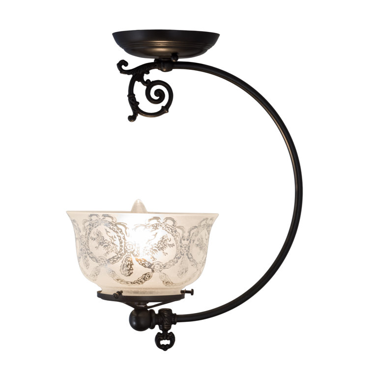 Craftsman Brown Copper and White Glass LED Semi-Flush Mount