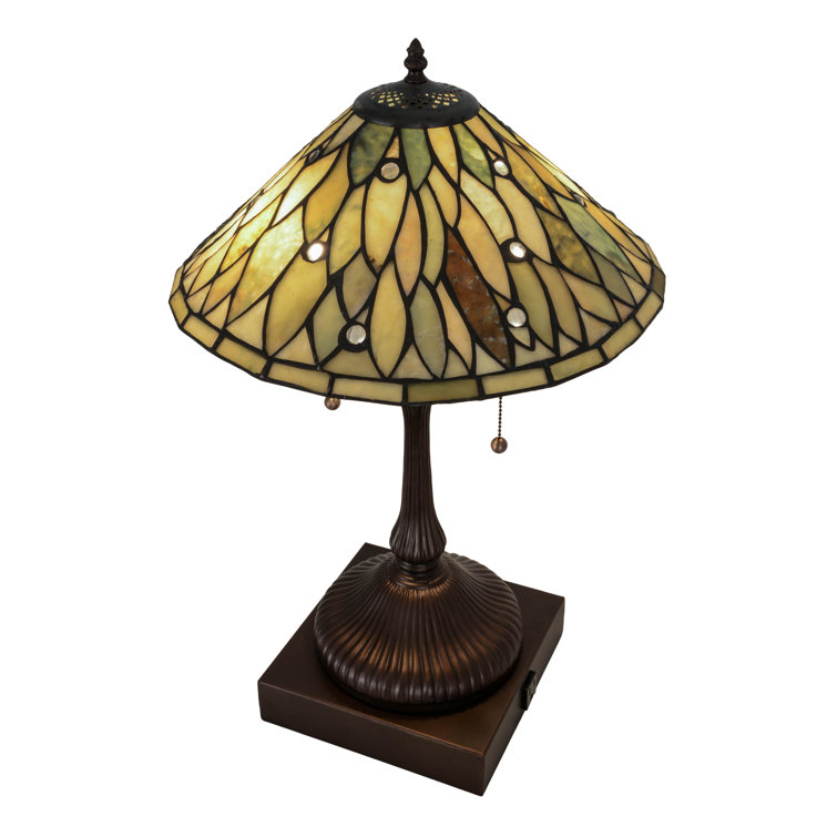 24" Mahogany Bronze Jadestone Table Lamp with Green Lens
