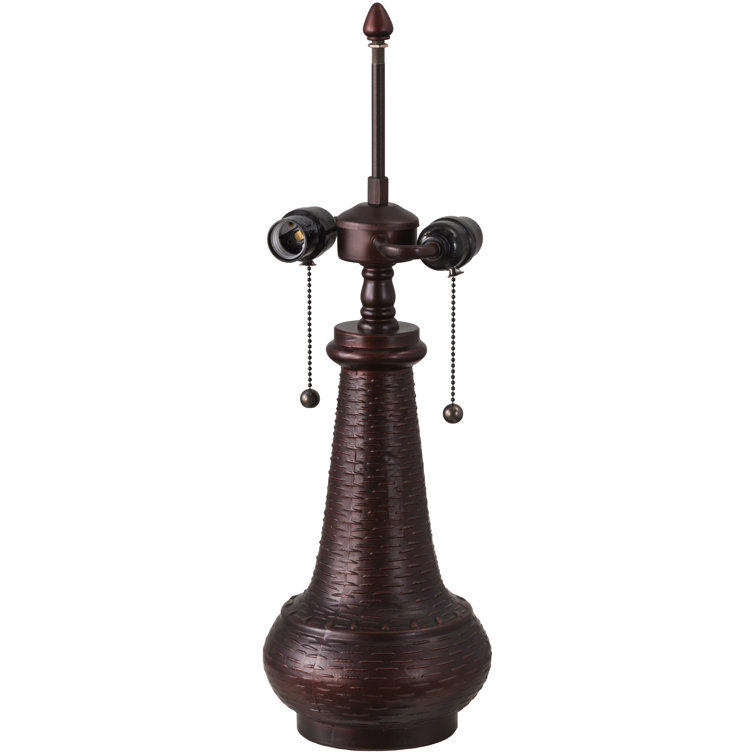 21" Stained Glass Bronze Table Lamp with Amber Mica Shade