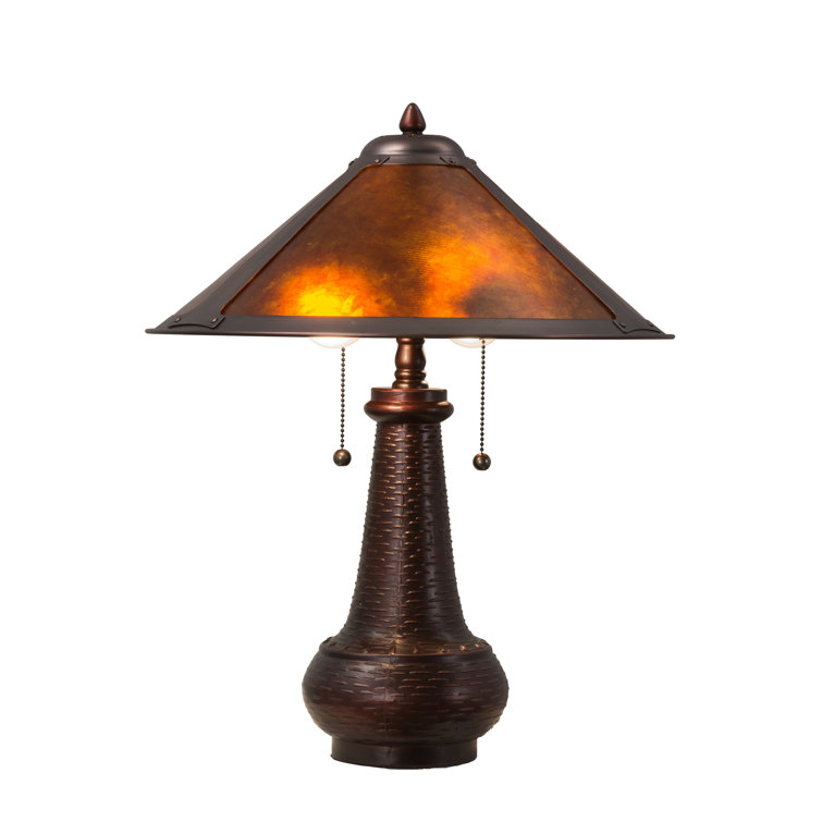 21" Stained Glass Bronze Table Lamp with Amber Mica Shade