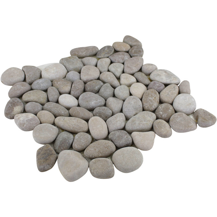 Natural Tan Pebble Mosaic Tile Sheet for Indoor/Outdoor Use