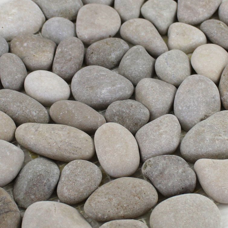Natural Tan Pebble Mosaic Tile Sheet for Indoor/Outdoor Use
