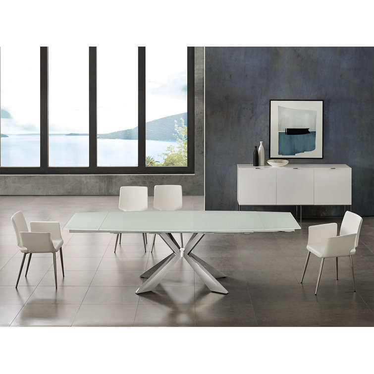 Sleek Extendable Glass-Top Dining Table with Polished Stainless Steel Base