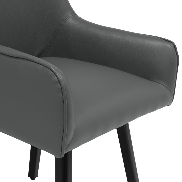 Matte Black Leather Swivel Armchair with Metal Legs