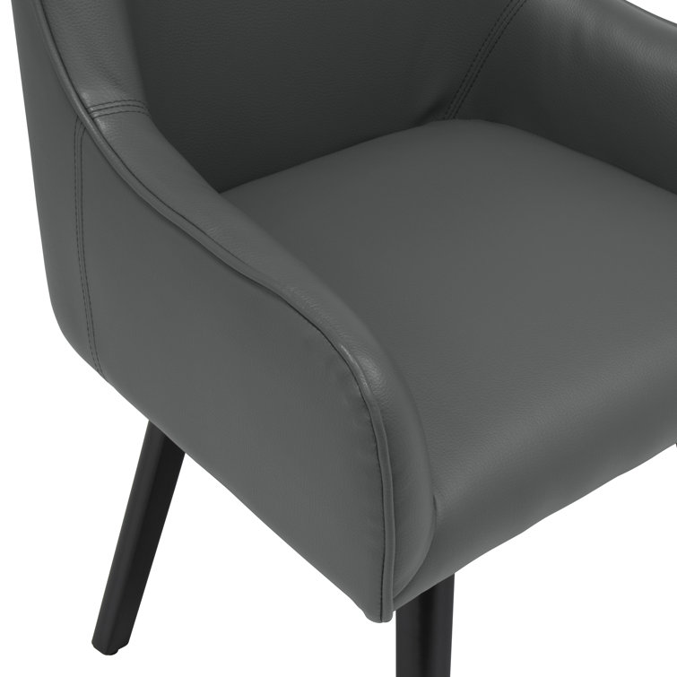 Matte Black Leather Swivel Armchair with Metal Legs