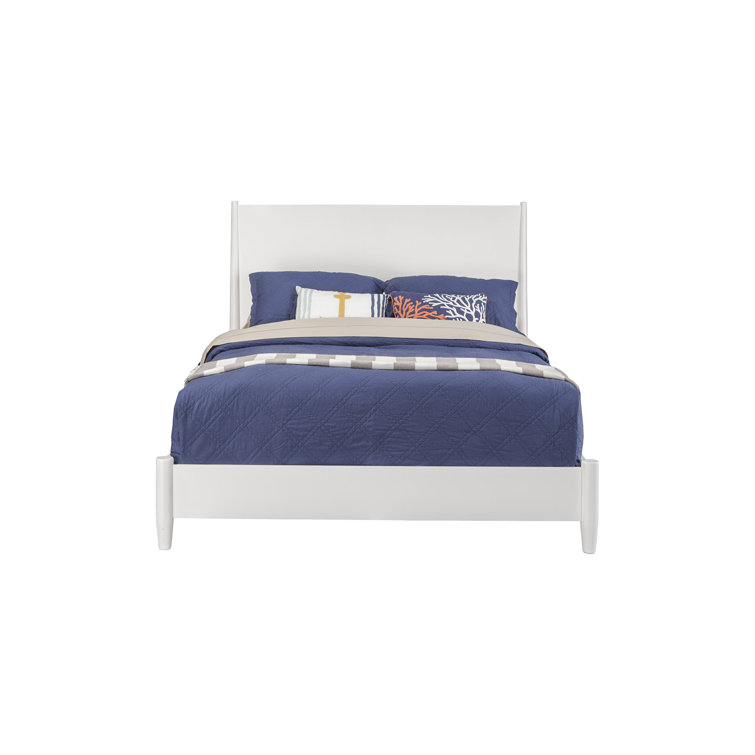 Flynn Mid-Century Modern White California King Panel Bed with Mahogany Frame