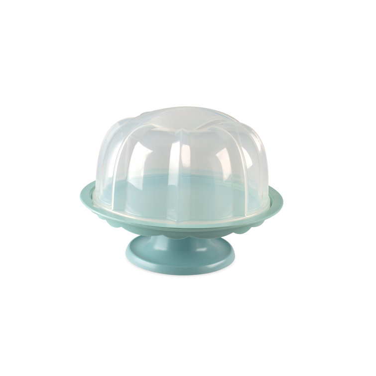 Aqua Plastic Pedestal Cake Stand with Clear Dome