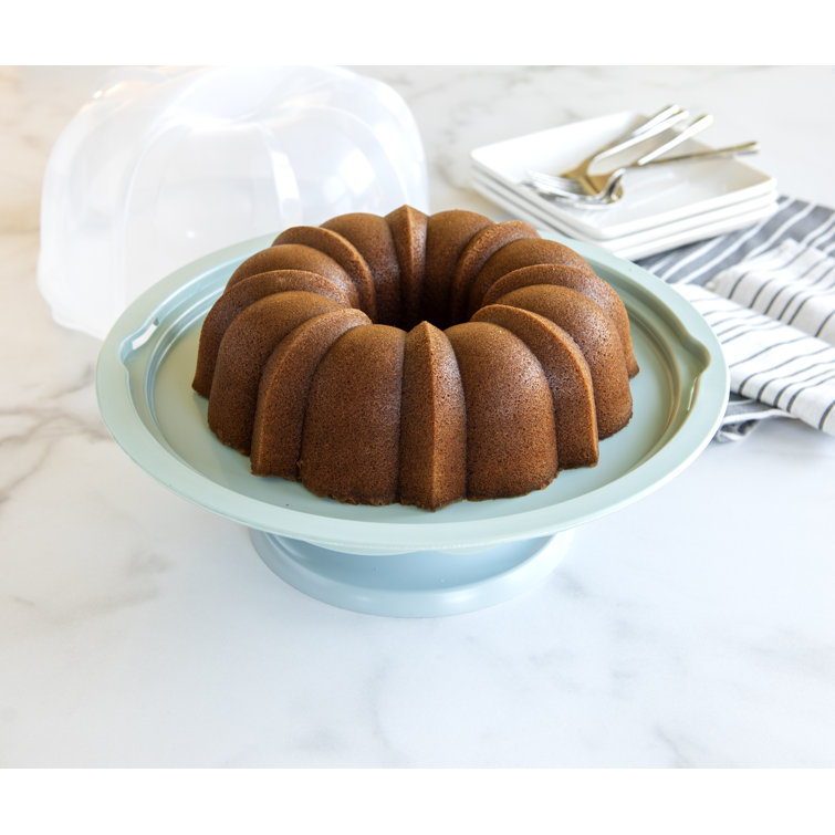 Aqua Plastic Pedestal Cake Stand with Clear Dome