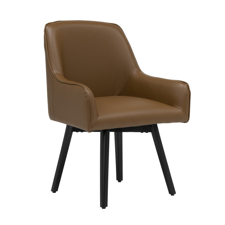 Caramel Brown Swivel Arm Chair with Metal Legs