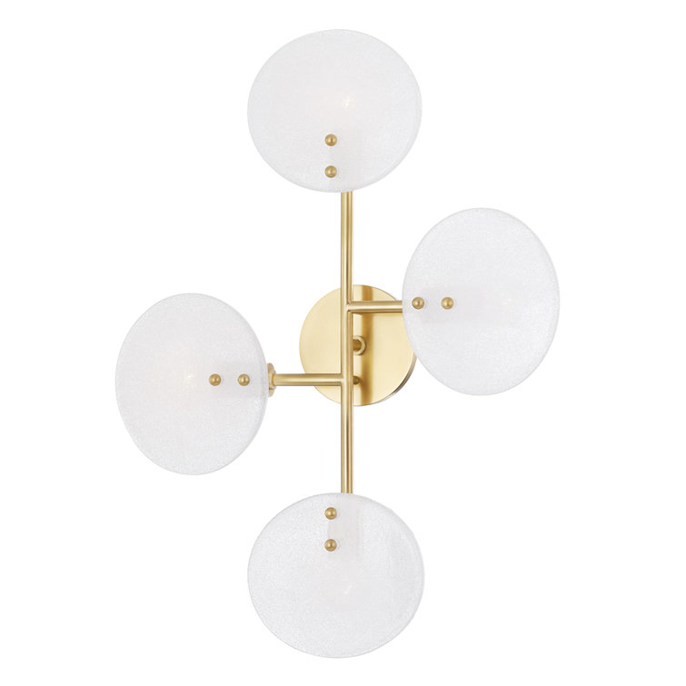 Aged Brass 4-Light Sconce with White Glass Shades