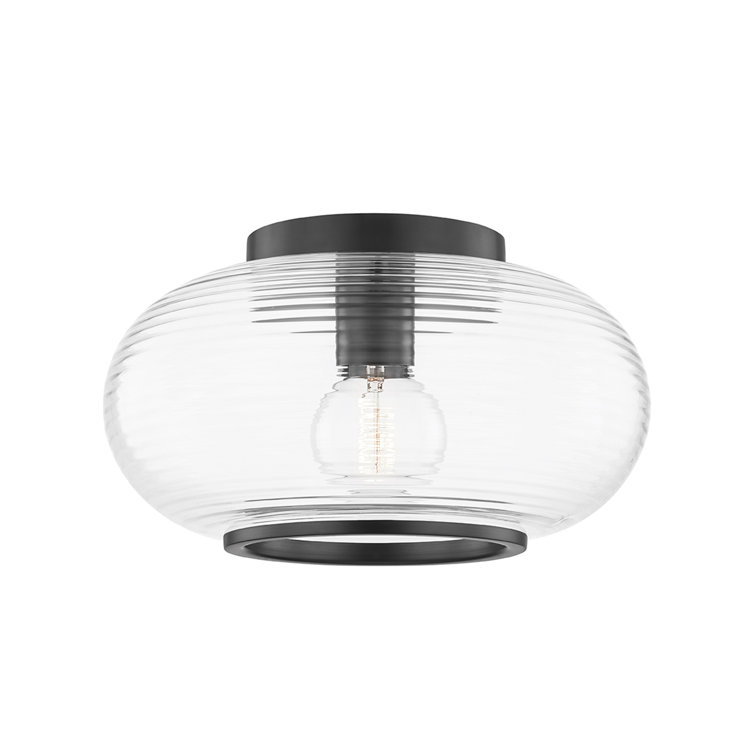 Transitional Old Bronze 1-Light Globe Flush Mount with Clear Glass
