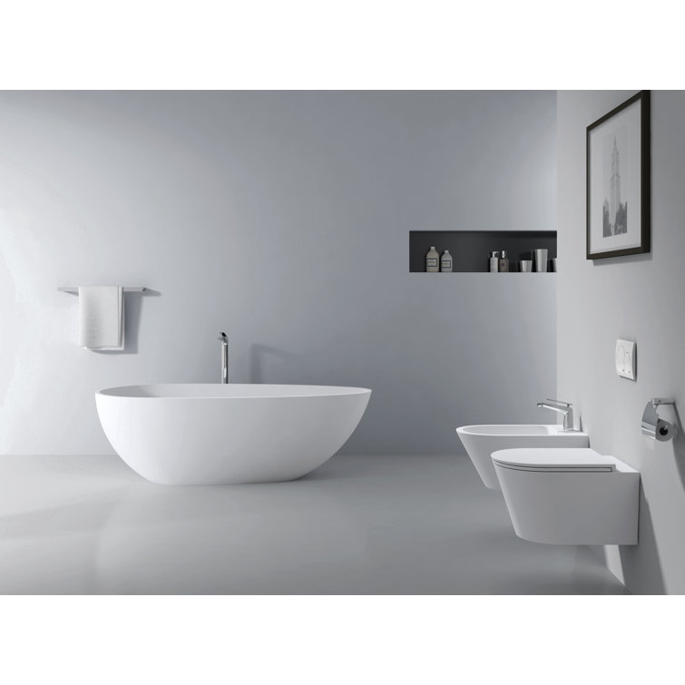 Matte White 59'' Freestanding Solid Surface Soaking Bathtub