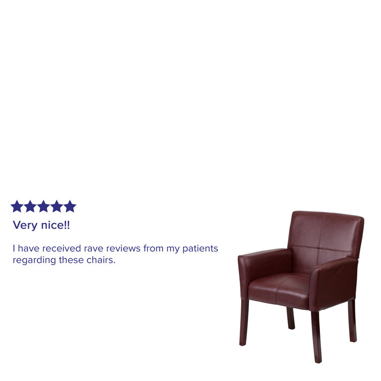 Elegant Burgundy LeatherSoft Executive Reception Armchair with Mahogany Wood Legs