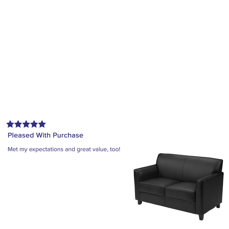 Black Faux Leather Reception Loveseat with Flared Arms