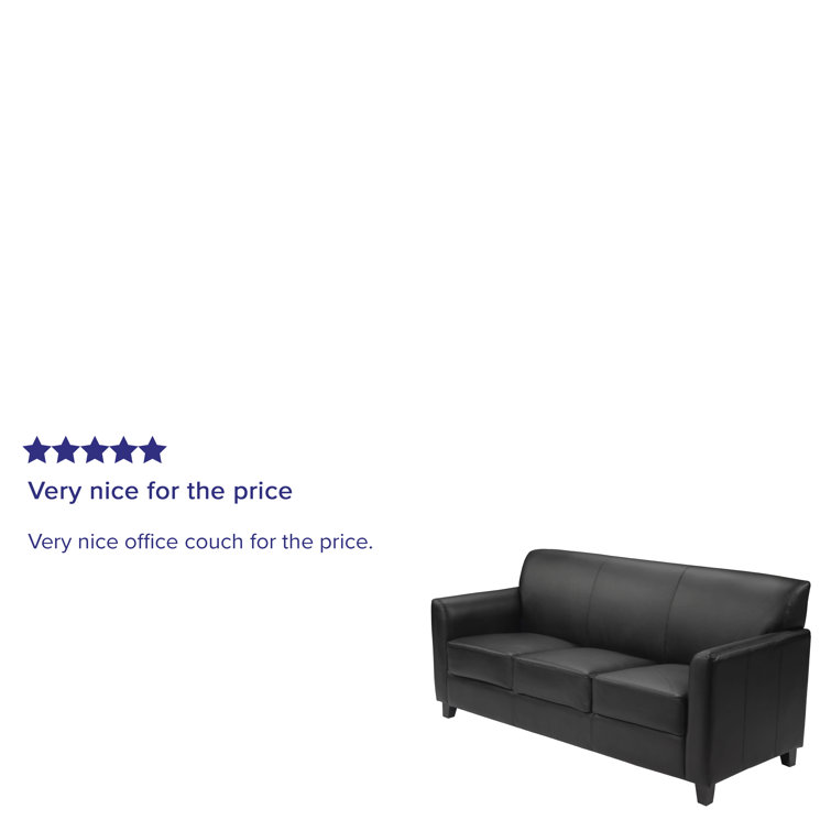 Contemporary Black LeatherSoft 3-Seat Sofa with Flared Arms and Wood Feet