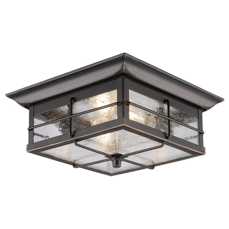 Orwell Matte Black and Bronze 11" Outdoor Flush Mount with Clear Seeded Glass