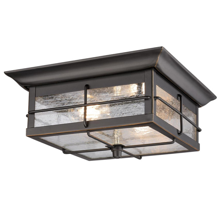Orwell Matte Black and Bronze 11" Outdoor Flush Mount with Clear Seeded Glass