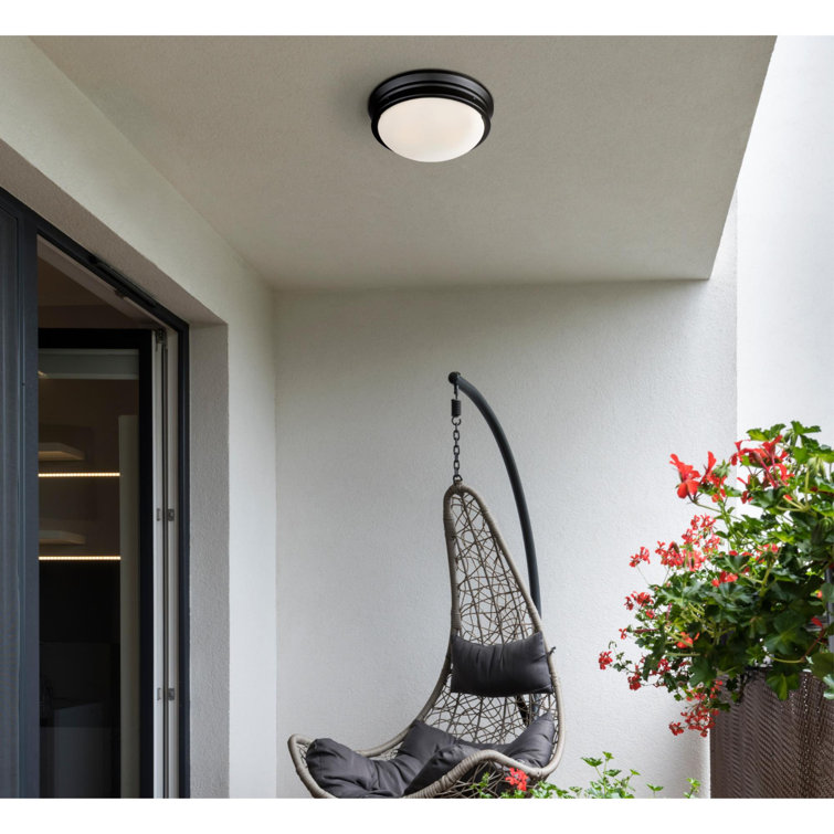 Meadowbrook Matte Black Frosted Glass 13" LED Outdoor Flush Mount