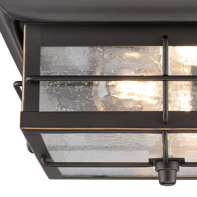 Orwell Matte Black and Bronze 11" Outdoor Flush Mount with Clear Seeded Glass