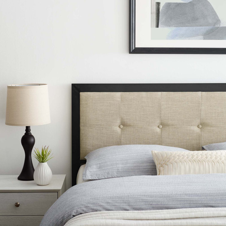 Teagan Full-Size Tufted Velvet Headboard in Black Beige