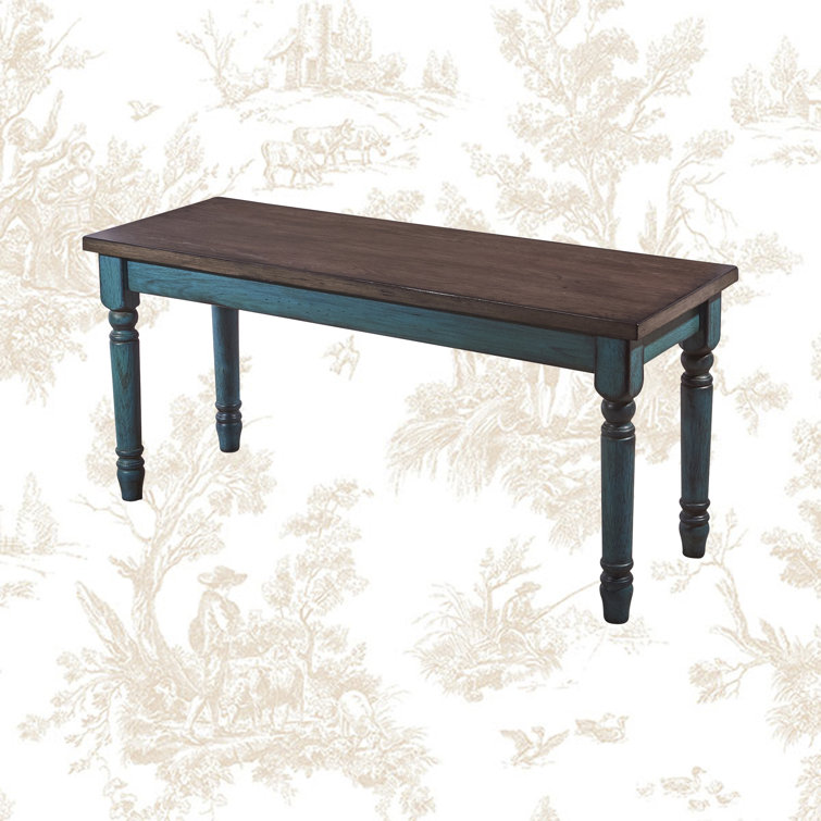 Willow 40" Teal Blue and Smoke Farmhouse Solid Wood Bench