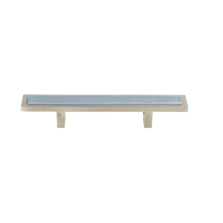Modern Brushed Nickel and Blue Bar Pull Handle