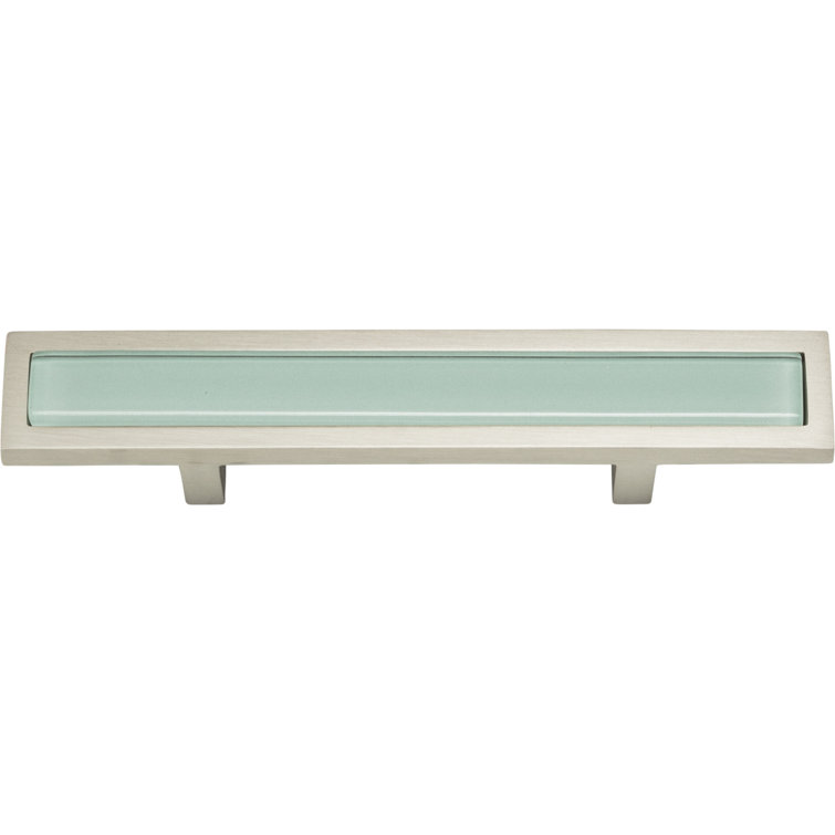 Brushed Nickel and Green Glass Modern Bar Pull