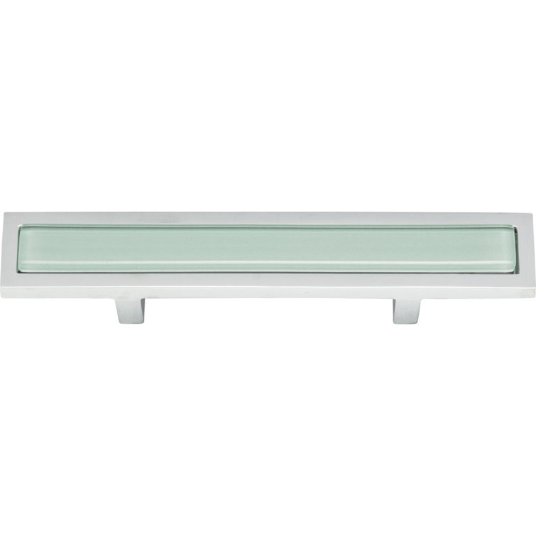 Modern Polished Chrome Bar Pull with Green Glass Tile