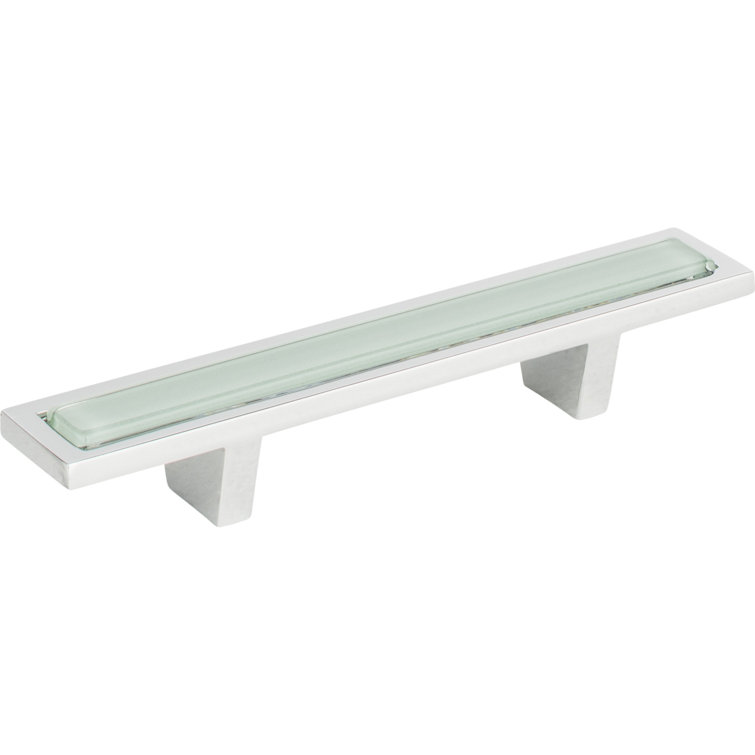 Modern Polished Chrome Bar Pull with Green Glass Tile