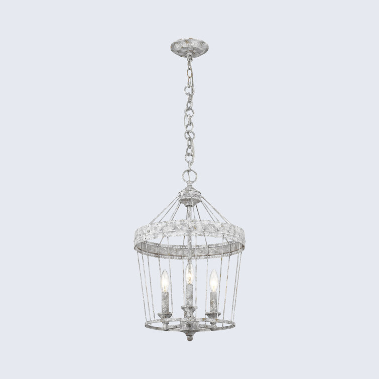 Oyster White Rustic Cage Pendant Light with Scallop Detail