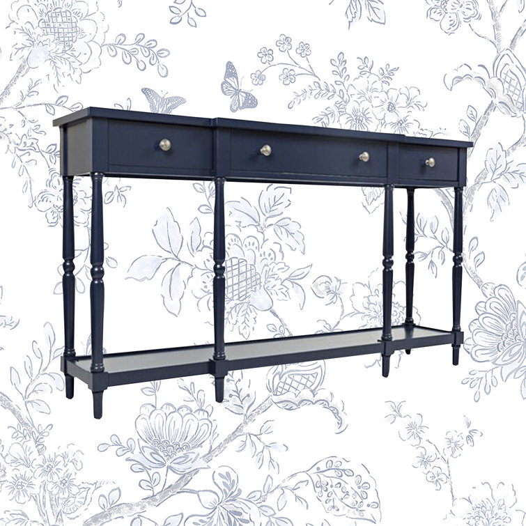 Elegant Navy Blue Transitional 60" Wood Console with Storage