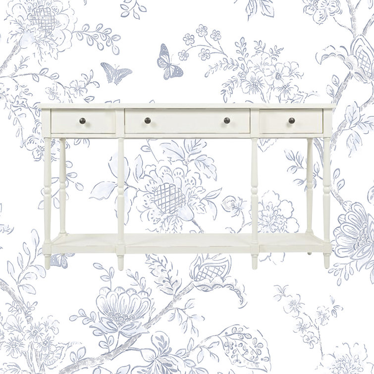 Transitional White Wood Rectangular Console Table with Storage