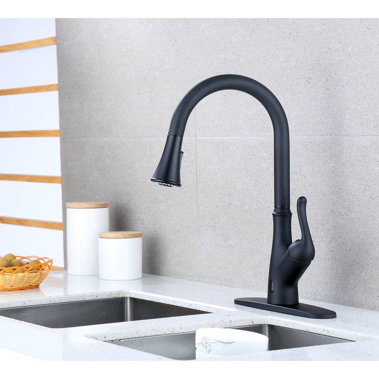 Matte Black Touchless Kitchen Faucet with Pull-out Spray