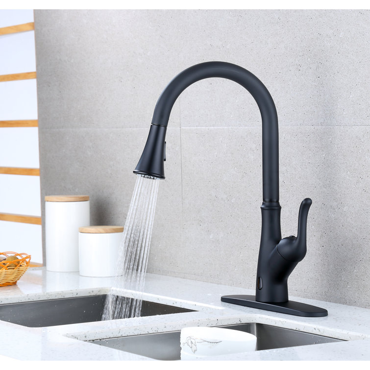 Matte Black Touchless Kitchen Faucet with Pull-out Spray