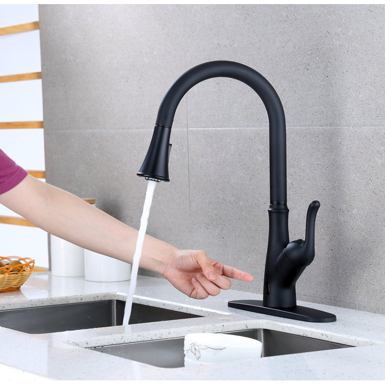 Matte Black Touchless Kitchen Faucet with Pull-out Spray