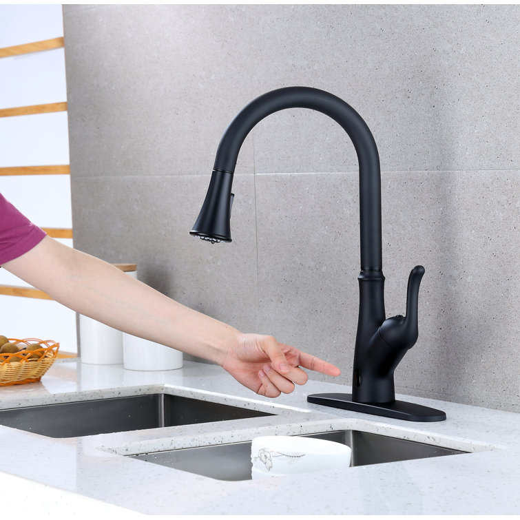 Matte Black Touchless Kitchen Faucet with Pull-out Spray