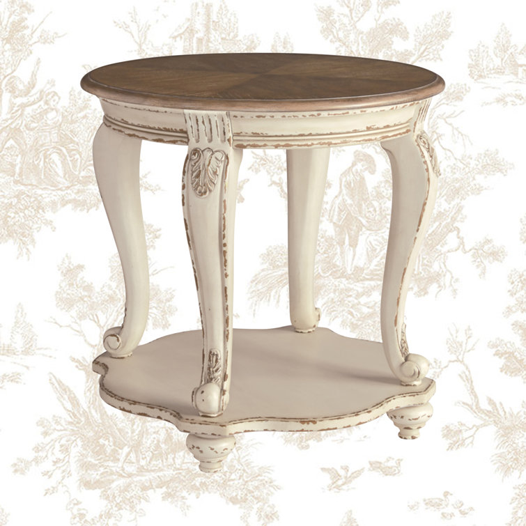 Antiqued Two-Tone Mirrored Storage Round End Table