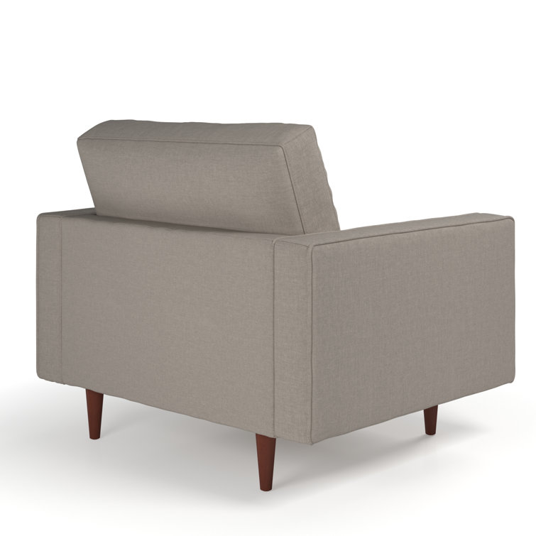 Gray Velvet Upholstered Armchair with Dark Brown Wood Legs