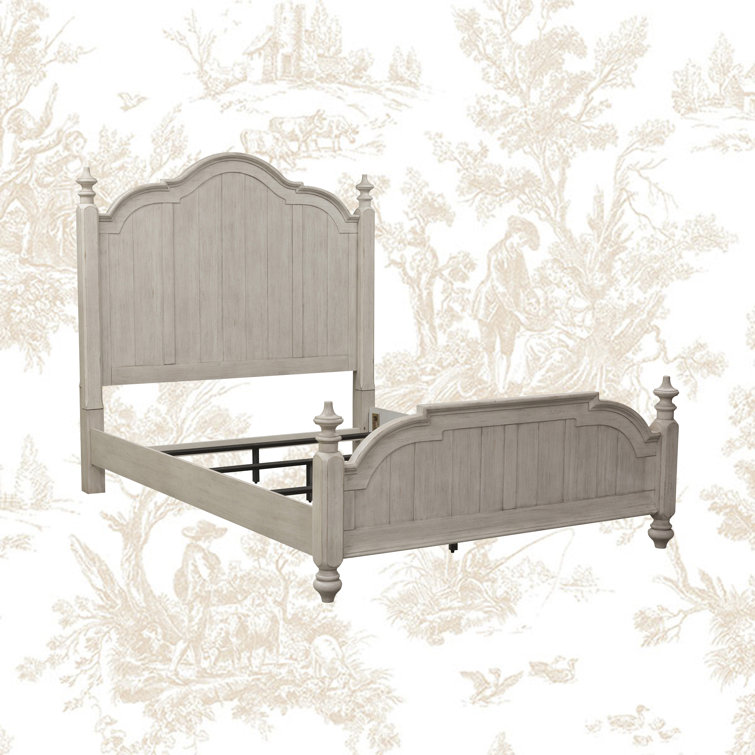 Cottage Charm Antique White King Poster Bed with Pine Frame