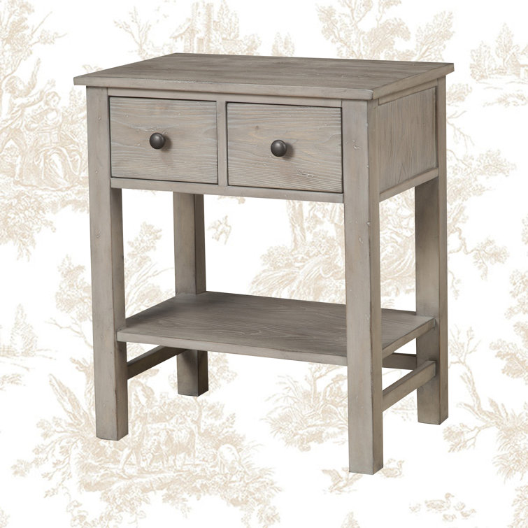 Transitional Pine 2-Drawer Nightstand in Natural Gray