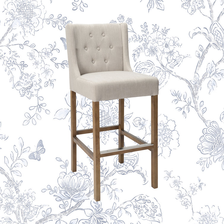 Karla Traditional Tufted 30" Barstool with Solid Wood Legs
