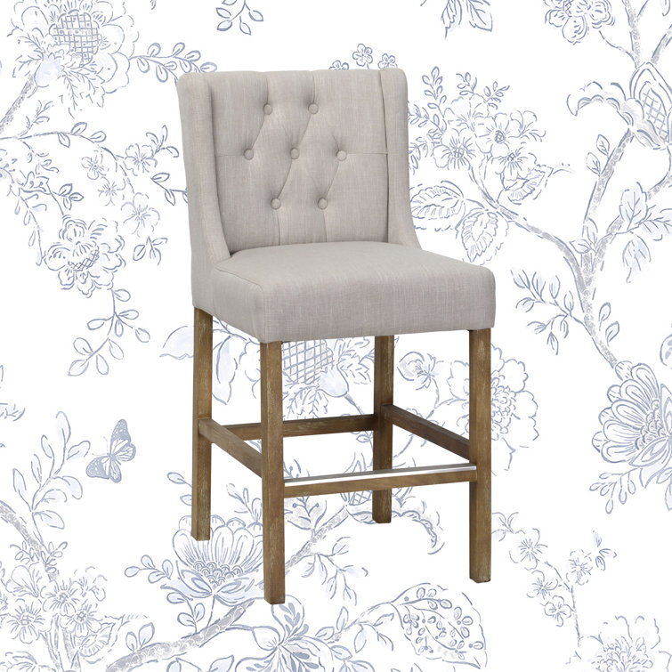 Karla 24" Brown Wood and Metal Adjustable Counter Stool with Tufted Back